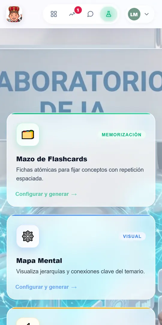 El laboratorio: flashcards, mapa mental y quiz para crear